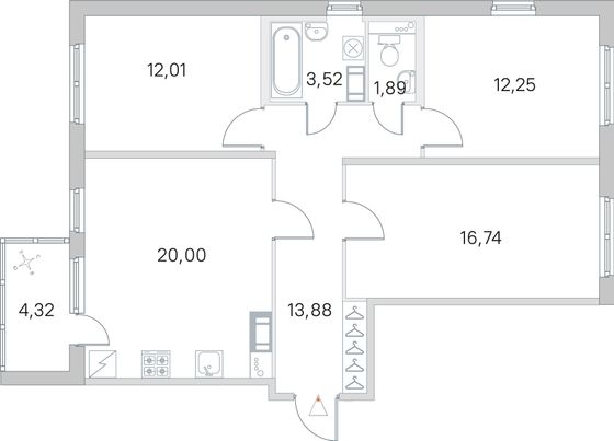 Продажа 3-комнатной квартиры 82,4 м², 2/5 этаж