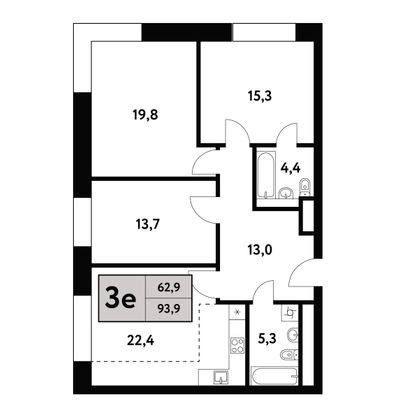 93,9 м², 4-комн. квартира, 6/35 этаж