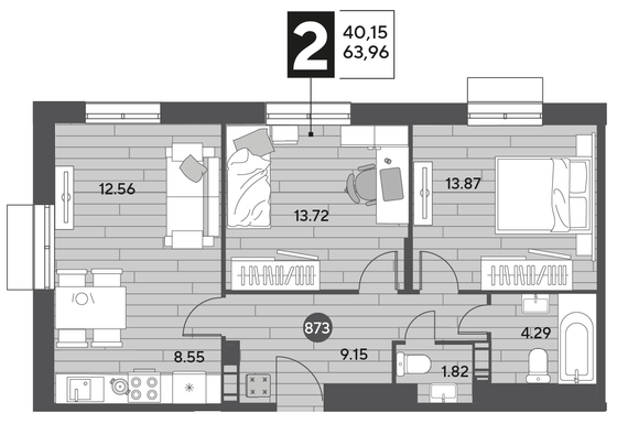 Продажа 2-комнатной квартиры 64 м², 9/9 этаж