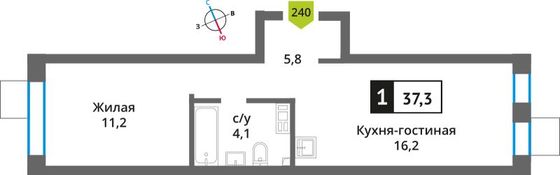 Продажа 1-комнатной квартиры 37,3 м², 9/9 этаж