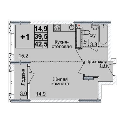 Продажа 1-комнатной квартиры 42 м², 17/20 этаж