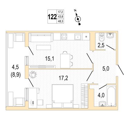 Продажа 1-комнатной квартиры 48,1 м², 7/8 этаж