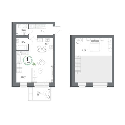 Продажа 1-комнатной квартиры 49,5 м², 1/8 этаж