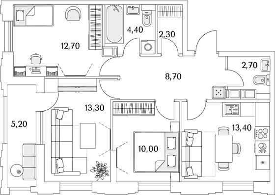 70,1 м², 3-комн. квартира, 8/13 этаж