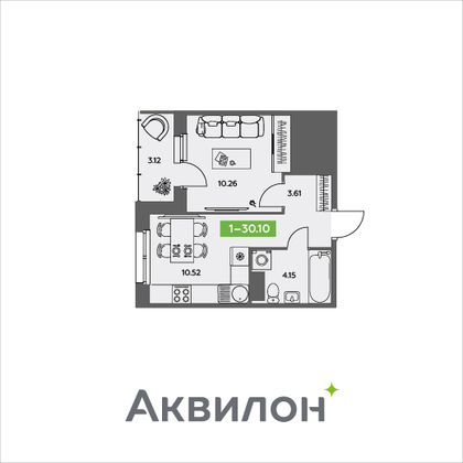 30,1 м², 1-комн. квартира, 2/5 этаж