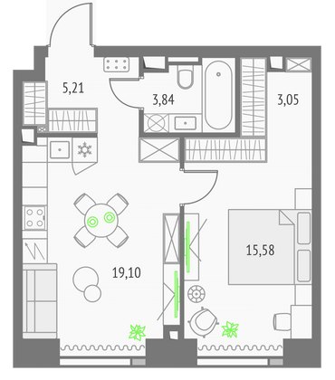 46,8 м², 1-комн. квартира, 20/57 этаж