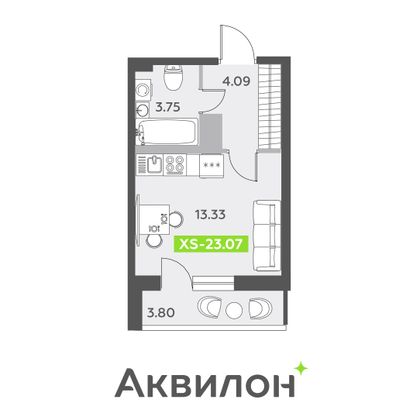 23,1 м², студия, 9/13 этаж