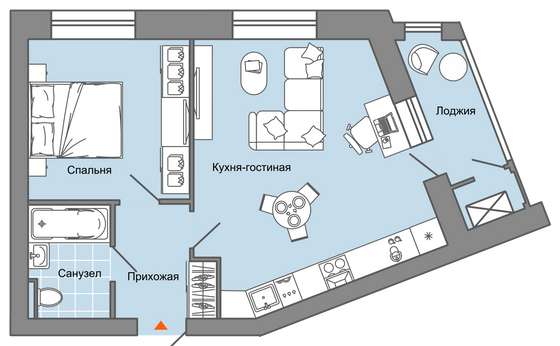 48 м², 2-комн. квартира, 7/8 этаж