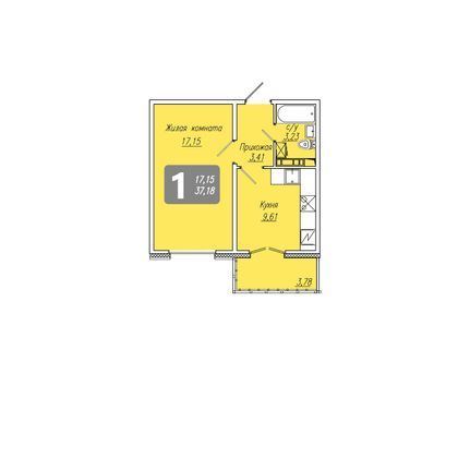 Продажа 1-комнатной квартиры 37,2 м², 5/9 этаж