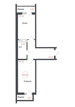 Продажа 1-комнатной квартиры 46,2 м², 13 этаж