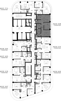 Продажа 2-комнатной квартиры 56,8 м², 22/49 этаж