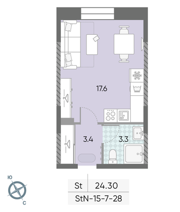 Продажа квартиры-студии 24,3 м², 14/28 этаж