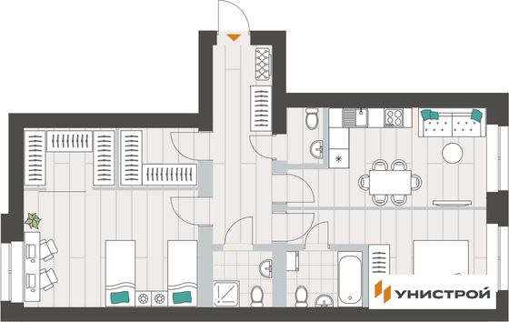 76,1 м², 2-комн. квартира, 7/10 этаж