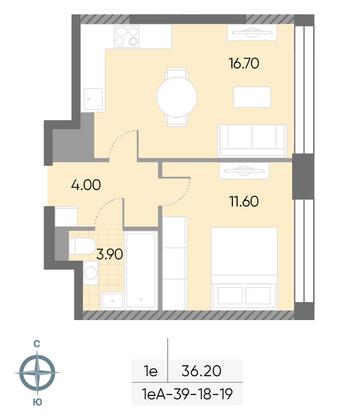Продажа 1-комнатной квартиры 36,2 м², 18/30 этаж