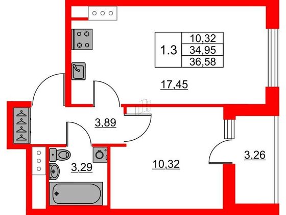 Продажа 1-комнатной квартиры 35 м², 13/23 этаж