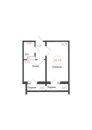 Продажа 1-комнатной квартиры 35,1 м², 8 этаж