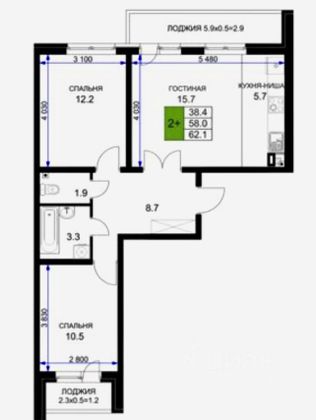 Продажа 2-комнатной квартиры 66,2 м², 4/16 этаж