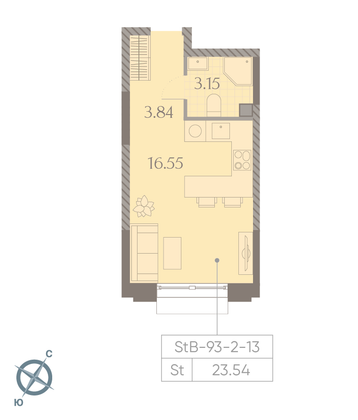 Продажа квартиры-студии 23,5 м², 4/23 этаж