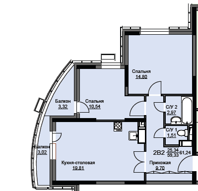 Продажа 2-комнатной квартиры 61,2 м², 17/17 этаж