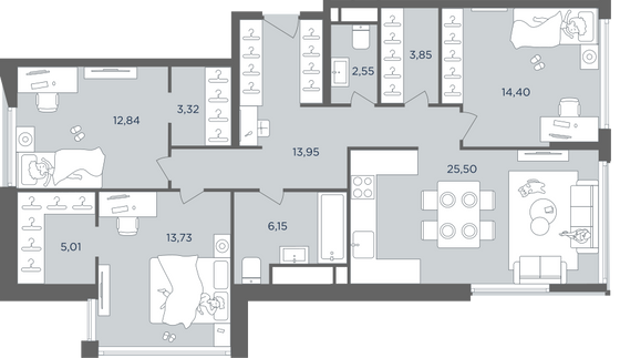 Продажа 4-комнатной квартиры 101,3 м², 11/41 этаж