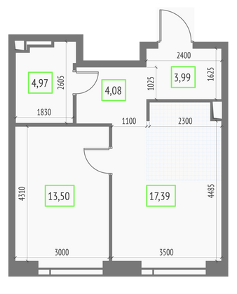 Продажа 1-комнатной квартиры 43,9 м², 12/57 этаж