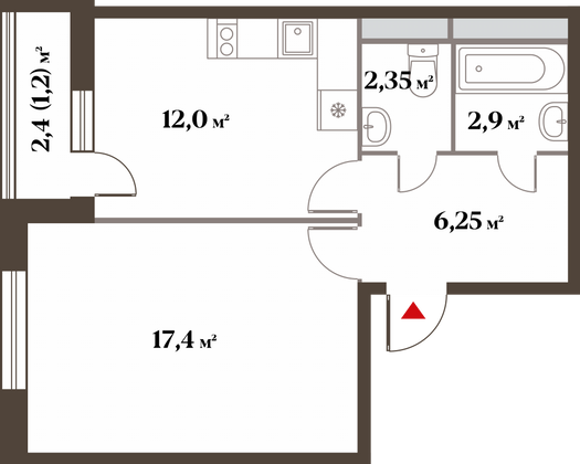 Продажа 1-комнатной квартиры 42,1 м², 1/6 этаж