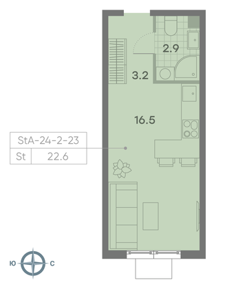 Продажа квартиры-студии 22,6 м², 20/23 этаж