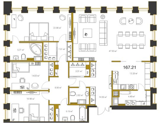 173,1 м², 4-комн. квартира, 3/20 этаж