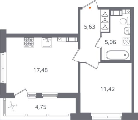 Продажа 1-комнатной квартиры 42 м², 3/15 этаж