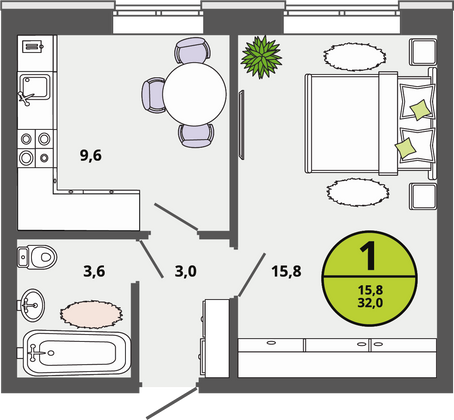 Продажа 1-комнатной квартиры 32 м², 1/3 этаж