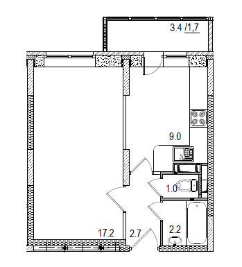 Продажа 1-комнатной квартиры 35,5 м², 4/17 этаж