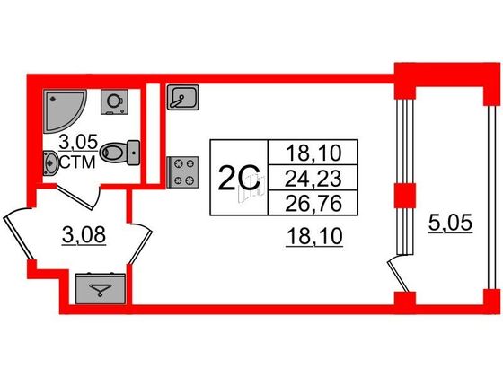 Продажа квартиры-студии 24,2 м², 1/4 этаж