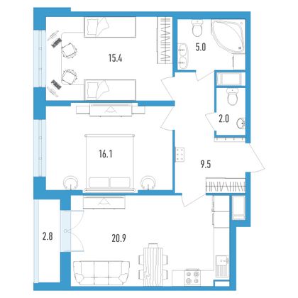 Продажа 2-комнатной квартиры 70,3 м², 12/18 этаж
