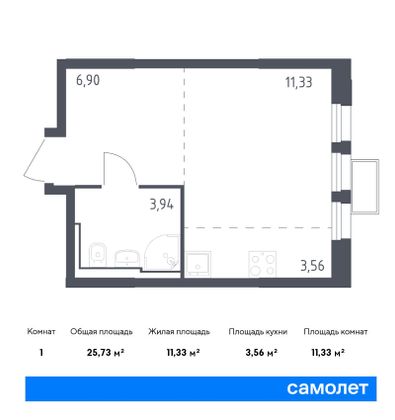 25,7 м², студия, 12/24 этаж