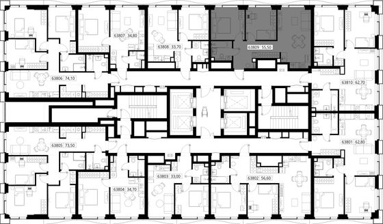 Продажа 2-комнатной квартиры 55,5 м², 38/48 этаж