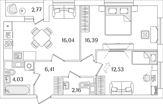 59 м², 2-комн. квартира, 3/17 этаж