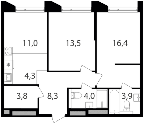 Продажа 2-комнатной квартиры 65,2 м², 11/21 этаж