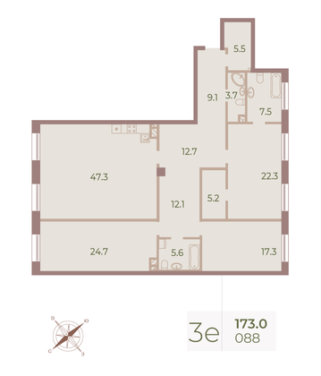 Продажа 3-комнатной квартиры 173 м², 3/9 этаж