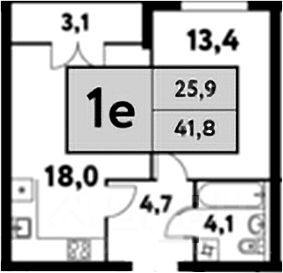 Продажа 1-комнатной квартиры 41,8 м², 23/25 этаж