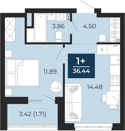 36,4 м², 1-комн. квартира, 2/18 этаж