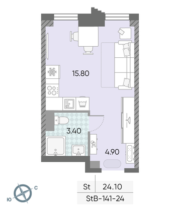 Продажа квартиры-студии 24,1 м², 24/58 этаж