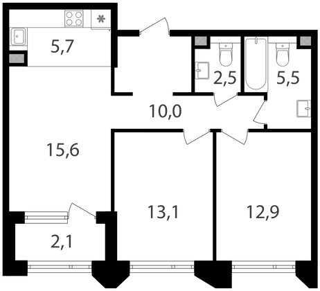 Продажа 2-комнатной квартиры 67,4 м², 2/17 этаж