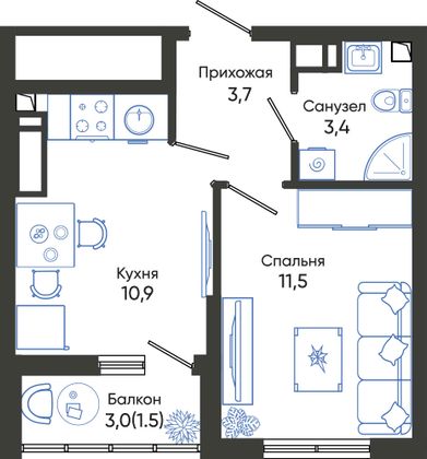 31 м², 1-комн. квартира, 2/24 этаж