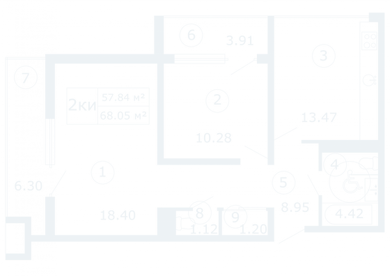 Продажа 2-комнатной квартиры 68,1 м², 1/12 этаж
