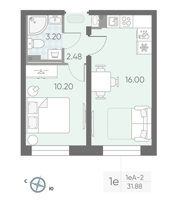 Продажа 1-комнатной квартиры 31,9 м², 20/25 этаж