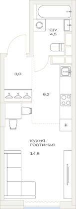Продажа квартиры-студии 28,5 м², 9/23 этаж