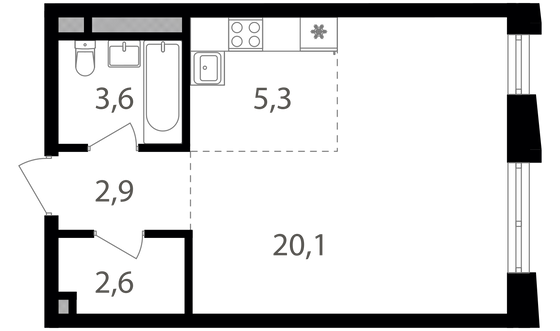 Продажа квартиры-студии 34,5 м², 13/18 этаж