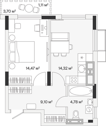 Продажа 1-комнатной квартиры 43,8 м², 7/7 этаж