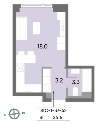 Продажа квартиры-студии 24,5 м², 42/52 этаж
