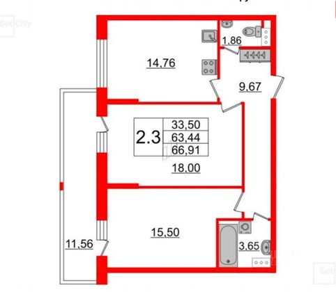 Продажа 2-комнатной квартиры 63,5 м², 7/9 этаж